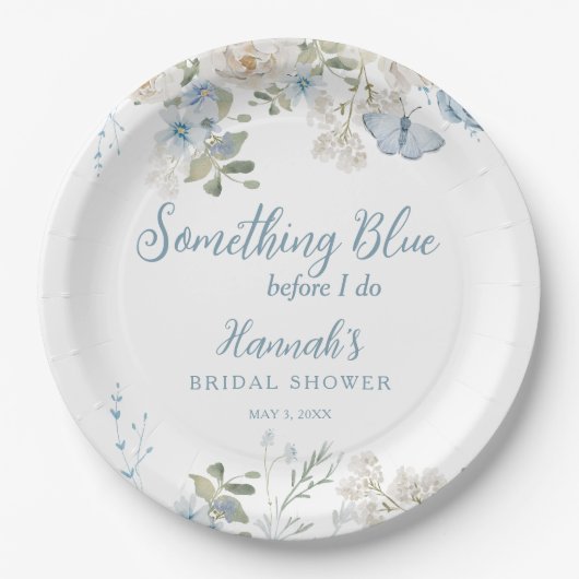 Something Blue Before I Do Bloemige Bruidsfeest Sh Papieren Bordje (Voorkant)
