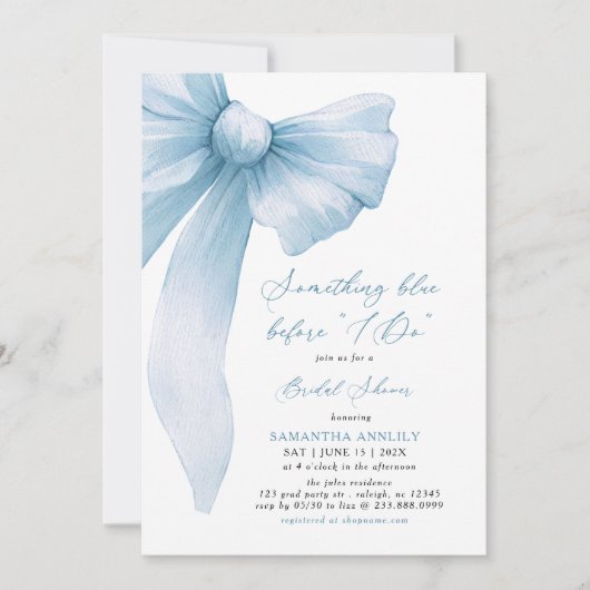 Something Blue Before I Do  Blue Bow Bridal Shower Kaart (Voorkant)