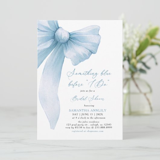 Something Blue Before I Do Blue Bow Bridal Shower Kaart (Staand voorkant)