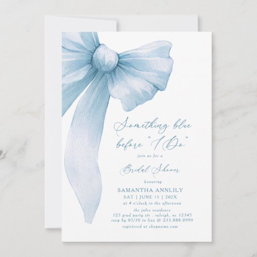 Something Blue Before I Do  Blue Bow Bridal Shower Kaart (Voorkant)