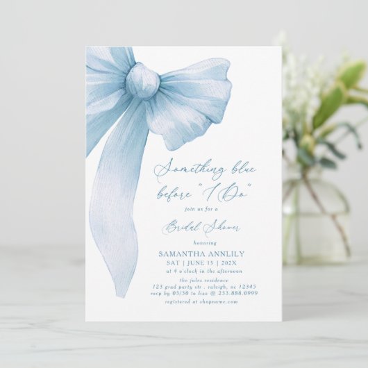 Something Blue Before I Do Blue Bow Bridal Shower Kaart (Staand voorkant)