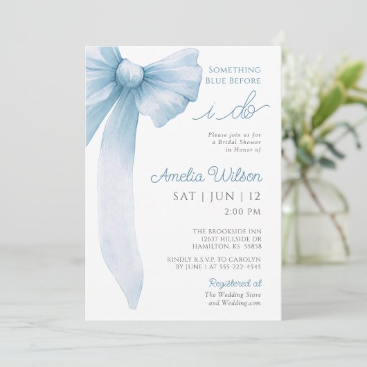 Something Blue Before I Do Bow Bridal Shower Kaart (Staand voorkant)