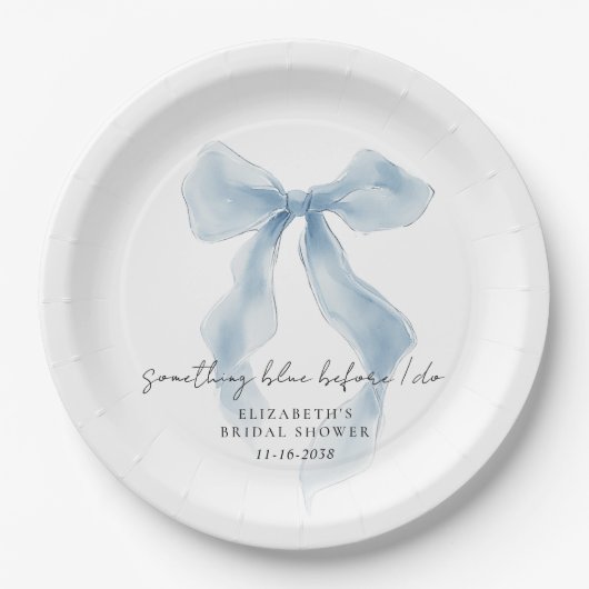 Something Blue Before I Do Bow Bridal Shower Papieren Bordje (Voorkant)