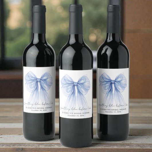 Something Blue Before I Do Bow Bridal Shower Wijn Etiket