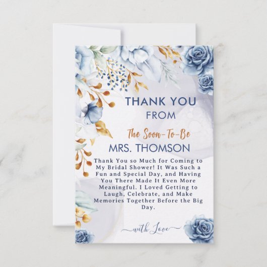 Something Blue Before I Do Bridal Shower Floral Bedankkaart (Voorkant)
