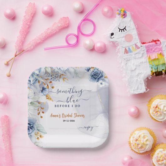 Something Blue Before I Do Bridal Shower Party Papieren Bordje (Feest)