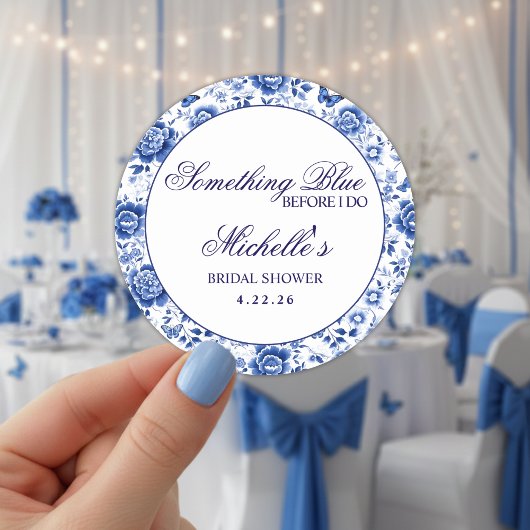Something Blue Before I Do Bruidsfeest met bloemen Ronde Sticker