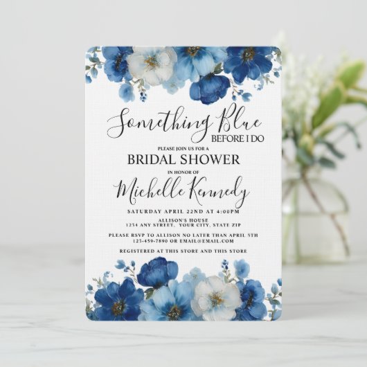 Something Blue Before I Do Floral Bridal Shower  Kaart (Staand voorkant)