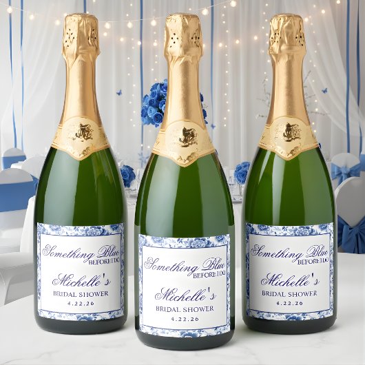 Something Blue Before I Do Floral Bridal Shower Sparkling Wijnetiket