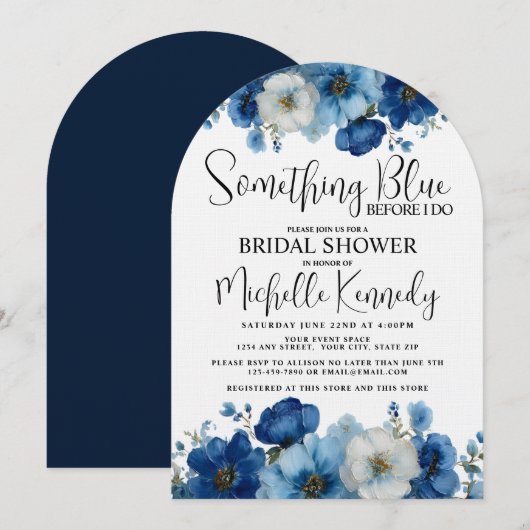 Something Blue Before I Do Floral Bruiloftsfeest  Kaart (Voorkant / Achterkant)