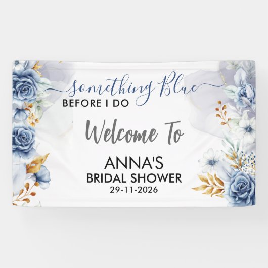 Something Blue Before I Do Floral Welcome Spandoek (Horizontaal)