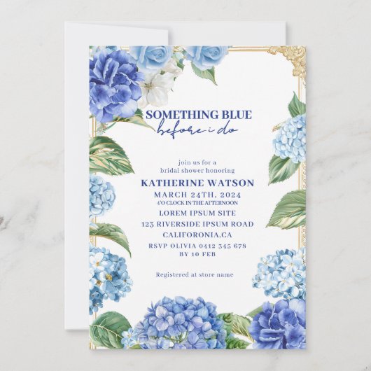 Something blue before i do hydrangea bridal shower kaart (Voorkant)