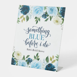 Something Blue Before I Do Navy Floral Bruidsfeest Reclamebord Met Voetstuk