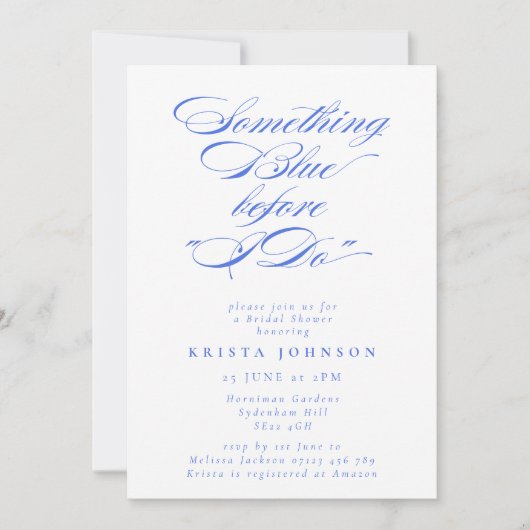 Something Blue Before I Do Script Bridal Shower Kaart (Voorkant)
