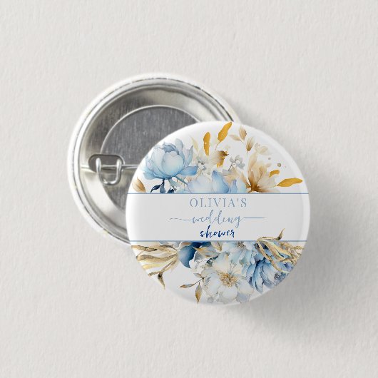 Something Blue Bloem Goud Bruiloftsshower Ronde Button 3,2 Cm (Voorkant /achterkant)