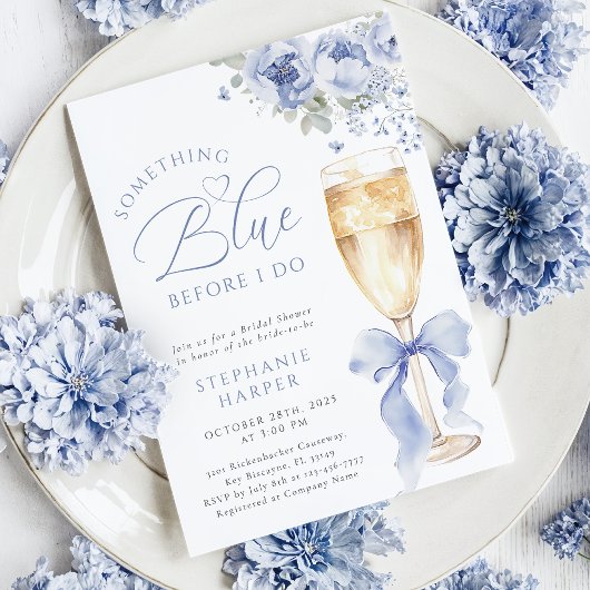 Something Blue Bloemen Bruiloftsuitnodiging Kaart