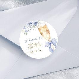 Something Blue Bloemen Lintje Champagneglas Ronde Sticker