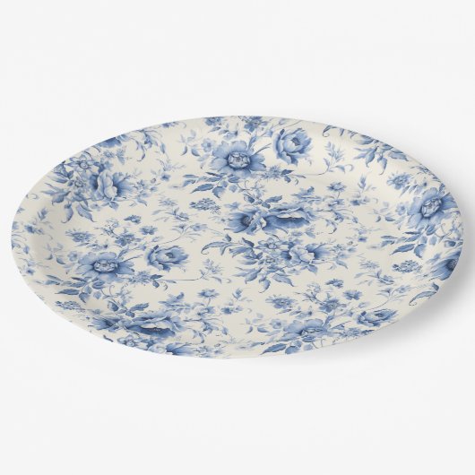 Something Blue Bloemend Dutch Toile Chinoiserie Papieren Bordje (Gekanteld)