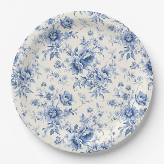 Something Blue Bloemend Dutch Toile Chinoiserie Papieren Bordje (Voorkant)