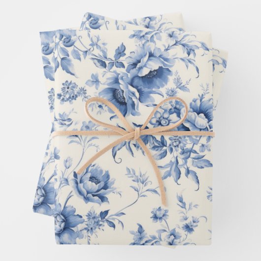 Something Blue Bloemendessin Franse Toile Chinoise Inpakpapier Vel (In situ)