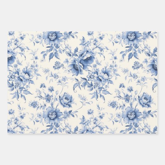 Something Blue Bloemendessin Franse Toile Chinoise Inpakpapier Vel (Voorkant)