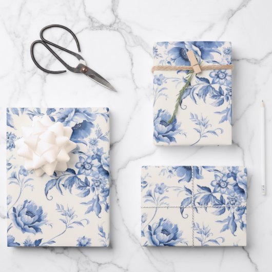 Something Blue Bloemendruk Frans Toile Chinoiserie Inpakpapier Vel (Voorkant)