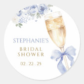 Something Blue Bloemenslint Champagneglas Ronde Sticker (Voorkant)