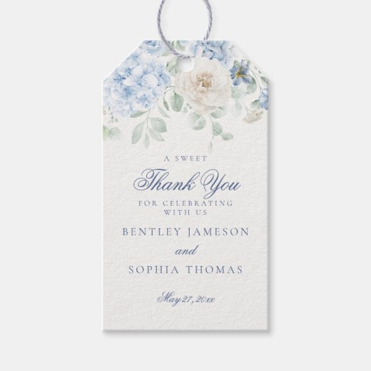 Something Blue Bloemige Hortensia Bruiloft Favor Cadeaulabel (Voorkant)