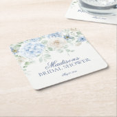Something Blue Bloemige Hydrangea Bruiloftsborrel Kartonnen Onderzetters (Schuin)