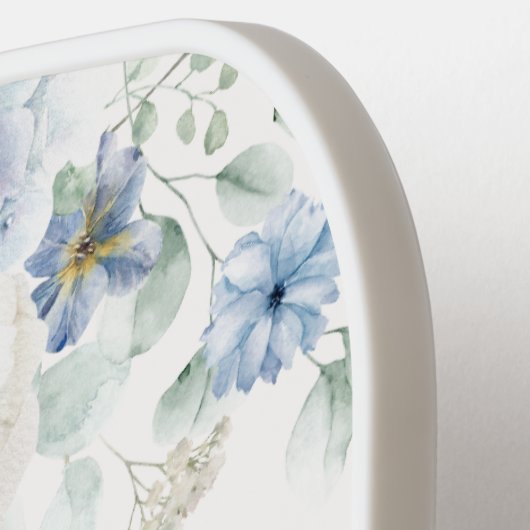 Something Blue Bloemige Hydrangea Huwelijksgunsten Pickleball Paddle (Links Detail)