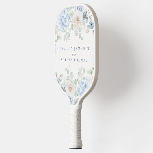 Something Blue Bloemige Hydrangea Huwelijksgunsten Pickleball Paddle (Links)