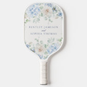 Something Blue Bloemige Hydrangea Huwelijksgunsten Pickleball Paddle (Voorkant)