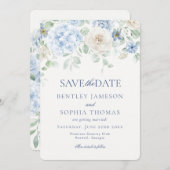 Something Blue Bloemige Hydrangea Save the Date Ka Kaart (Voorkant / Achterkant)