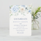 Something Blue Bloemige Hydrangea Save the Date Ka Kaart (Staand voorkant)