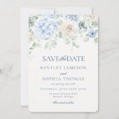 Something Blue Bloemige Hydrangea Save the Date Ka Kaart (Voorkant)