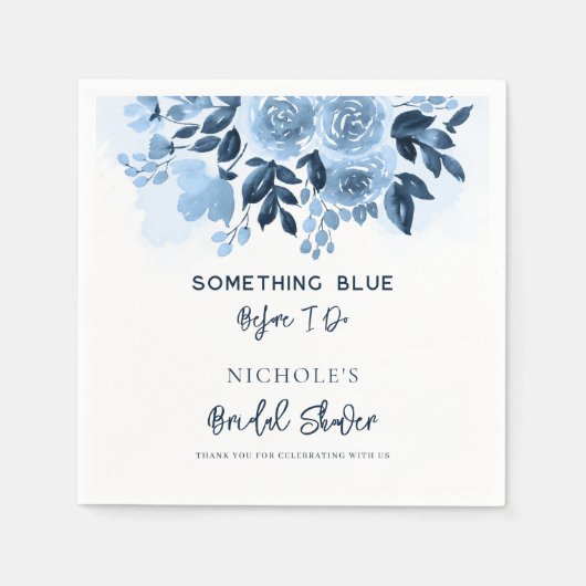Something Blue Bloemrijke Script Bruiloftsshower P Servet (Voorkant)