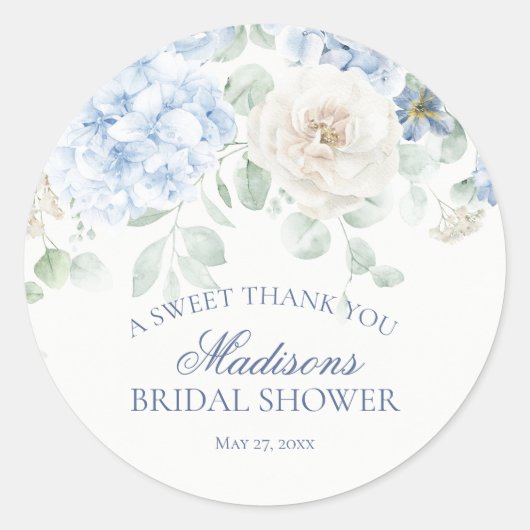 Something Blue Bloemstuk Hydrangea Bruids Show Cir Ronde Sticker (Voorkant)