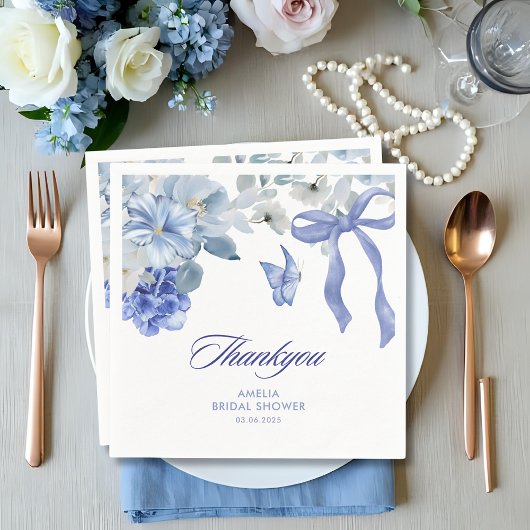 Something blue blue and white floral bridal shower servet