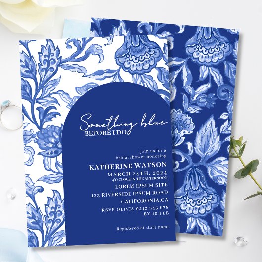 Something blue blue chinoiserie bridal shower kaart