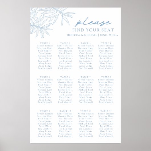 Something Blue Botanical Seating Chart Poster (Voorkant)