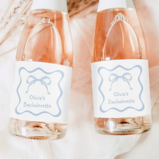 Something Blue Bow Bachelorette Party Champagne Sparkling Wijnetiket