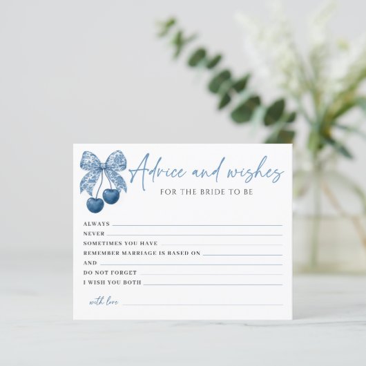 Something Blue Bow Bridal Shower Advice Card (Staand voorkant)