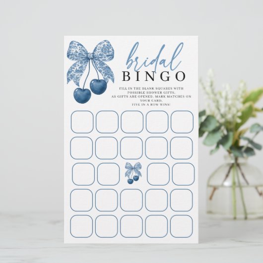 Something Blue Bow Bridal Shower Bingo Game (Staand voorkant)