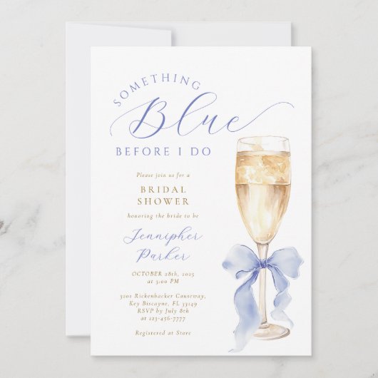 Something Blue Bow Bridal Shower Invitation Kaart (Voorkant)