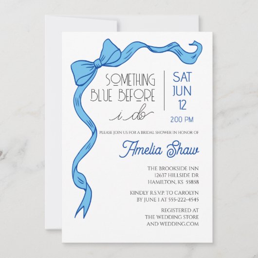 Something Blue Bow Bridal Shower Invitation Kaart (Voorkant)