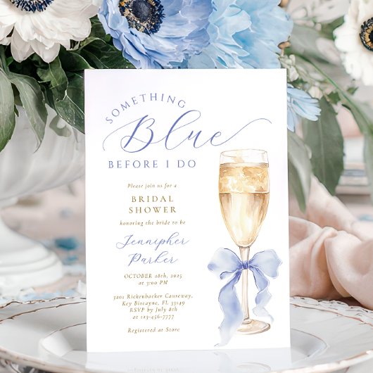 Something Blue Bow Bridal Shower Invitation Kaart