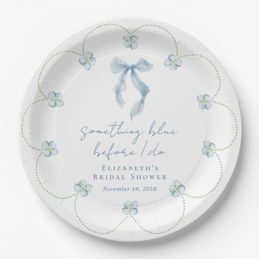 Something Blue Bow Bridal Shower Papieren Bordje (Voorkant)