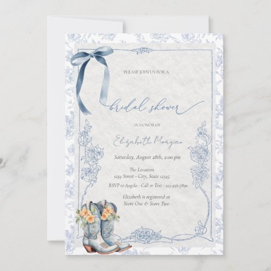 Something Blue Bow Cowboy Boots Floral Kaart (Voorkant)