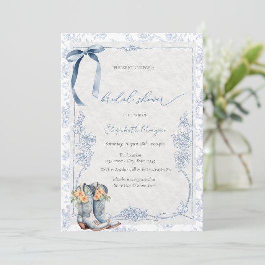 Something Blue Bow Cowboy Boots Floral Kaart (Staand voorkant)