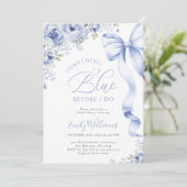 Something Blue Bow Floral Bridal Shower Invitation Kaart (Staand voorkant)